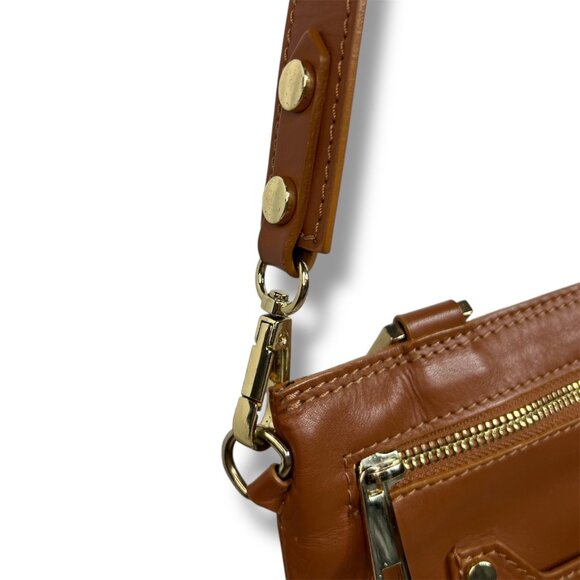 Valentina Fiore Genuine Leather Mini Crossbody Bag Cognac Brown Made In Italy - Picture 4 of 9